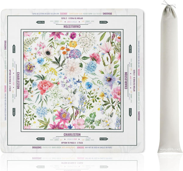 Mahjong Mat (33"x33") - Non-Slip Noise Reduction Gaming Mat for American Mahjong - Flower