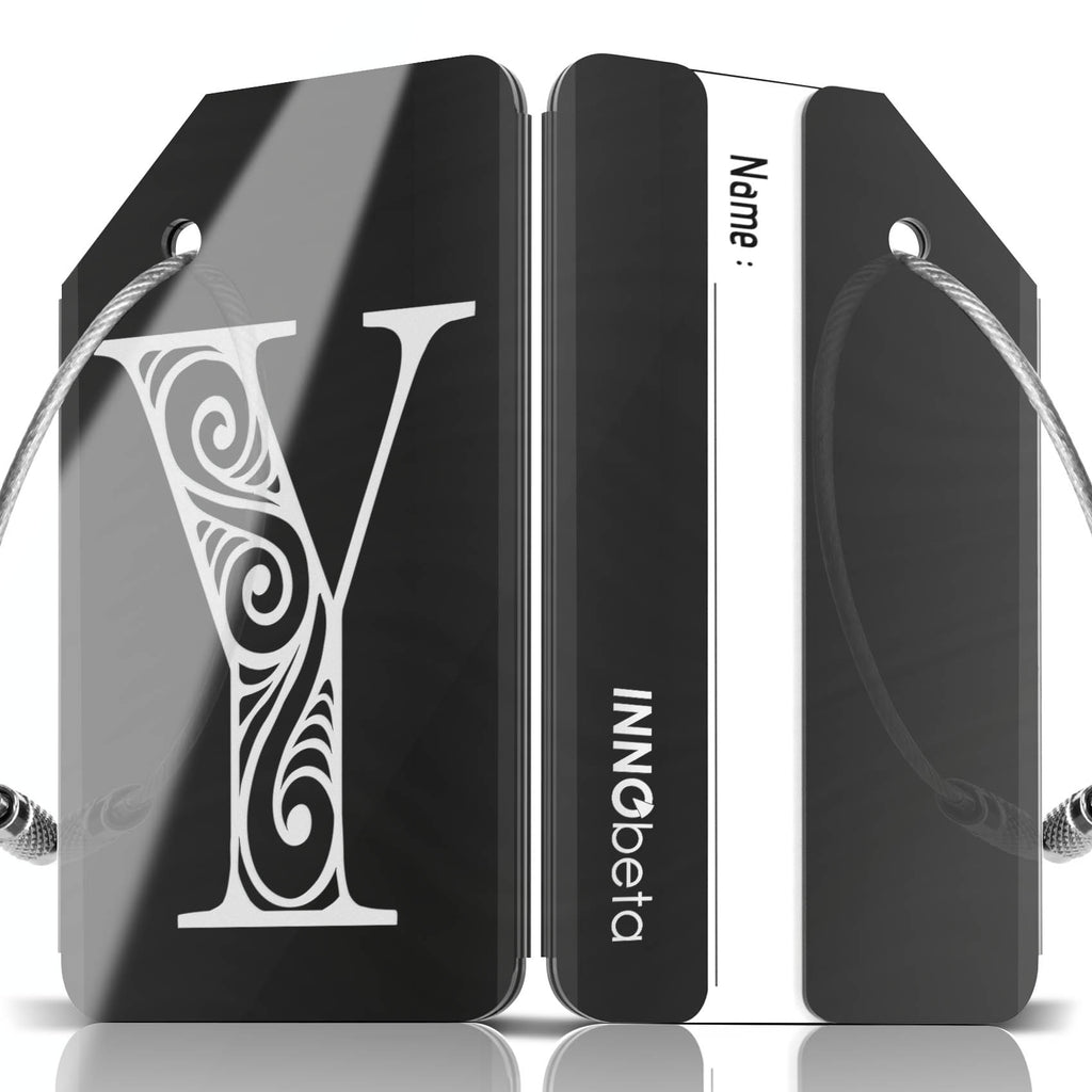 Initial Stainless Steel Luggage Tags (Mirror Black)